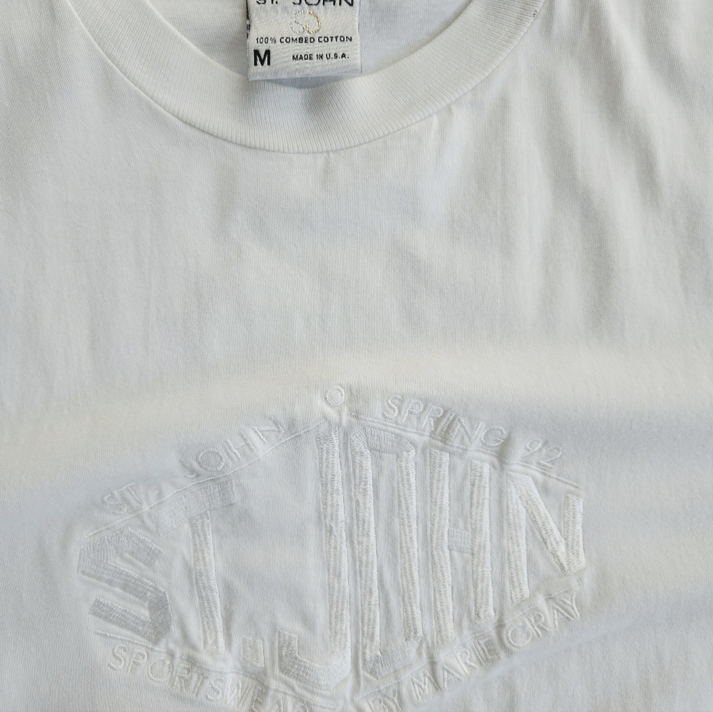 St John Sport T-Shirt VTG 90's White Embroided Size M - Picture 3 of 7